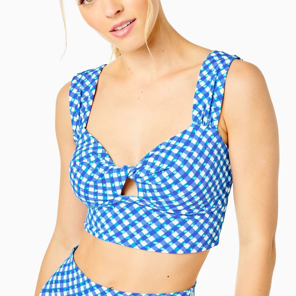 NWT Lilly Pulitzer Calusa Sports Bra UPF 50 Boca Blue Double Checking XL
